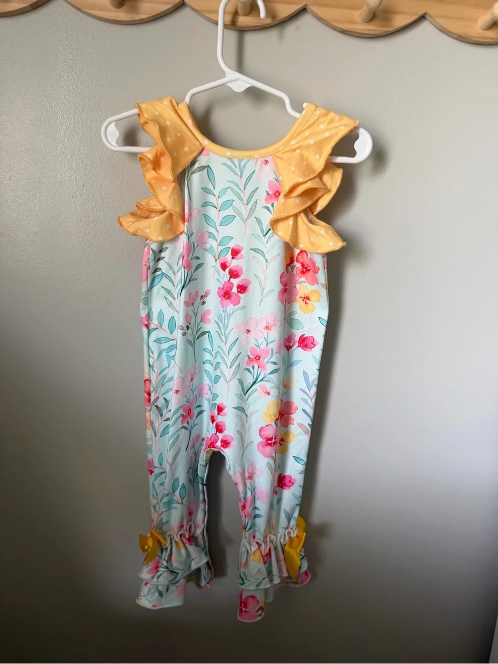 Dash of Glitter Girls 6-12M Floral Knit Romper Sleeveless Ruffle Bow Snap